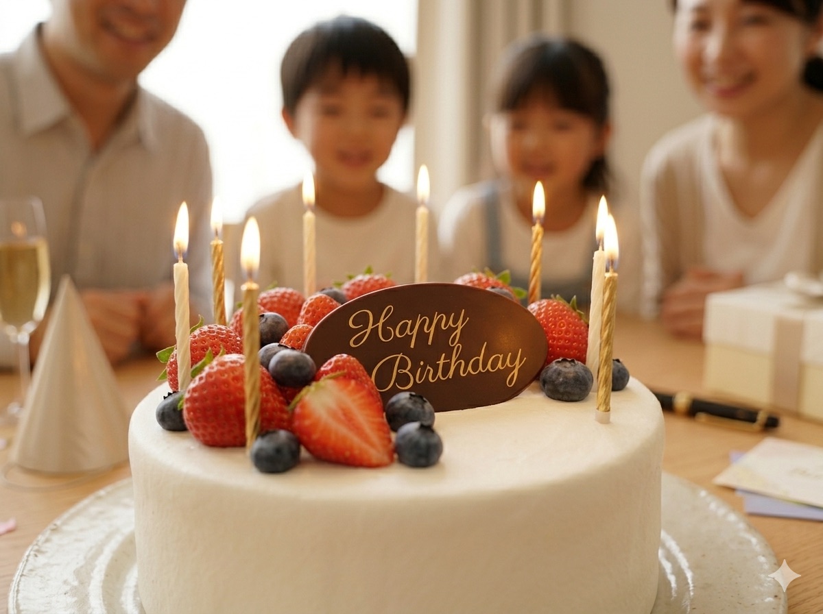 誕生日のバースデーカードと筆記体のイメージ