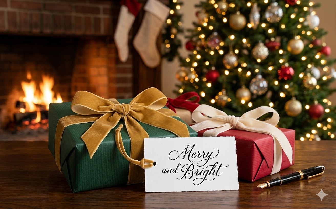 クリスマスプレゼントとメッセージカードのイメージ