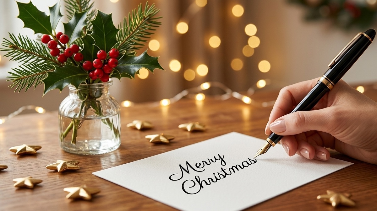 クリスマスカードと筆記体のイメージ