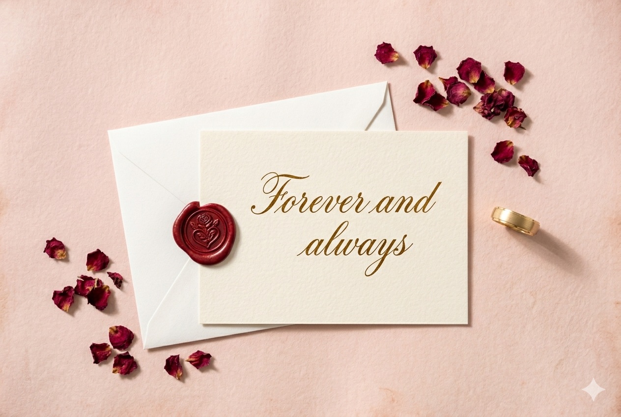 結婚記念日のメッセージカードと筆記体のイメージ