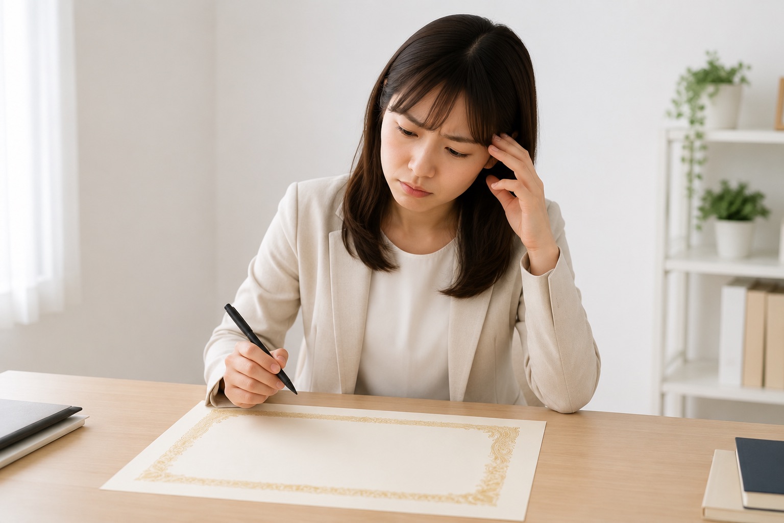 賞状の書き方に迷うイメージ